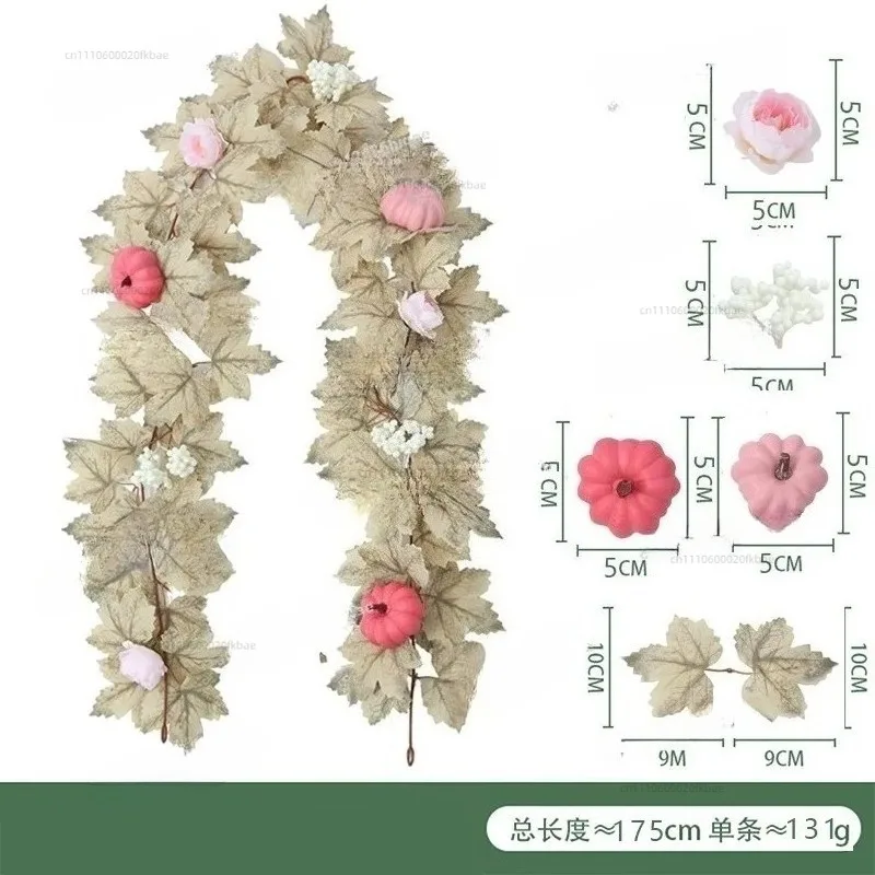 Artificial Maple Rattan Pink Maple Rattan Arrangement Wreath Thanksgiving Decoration