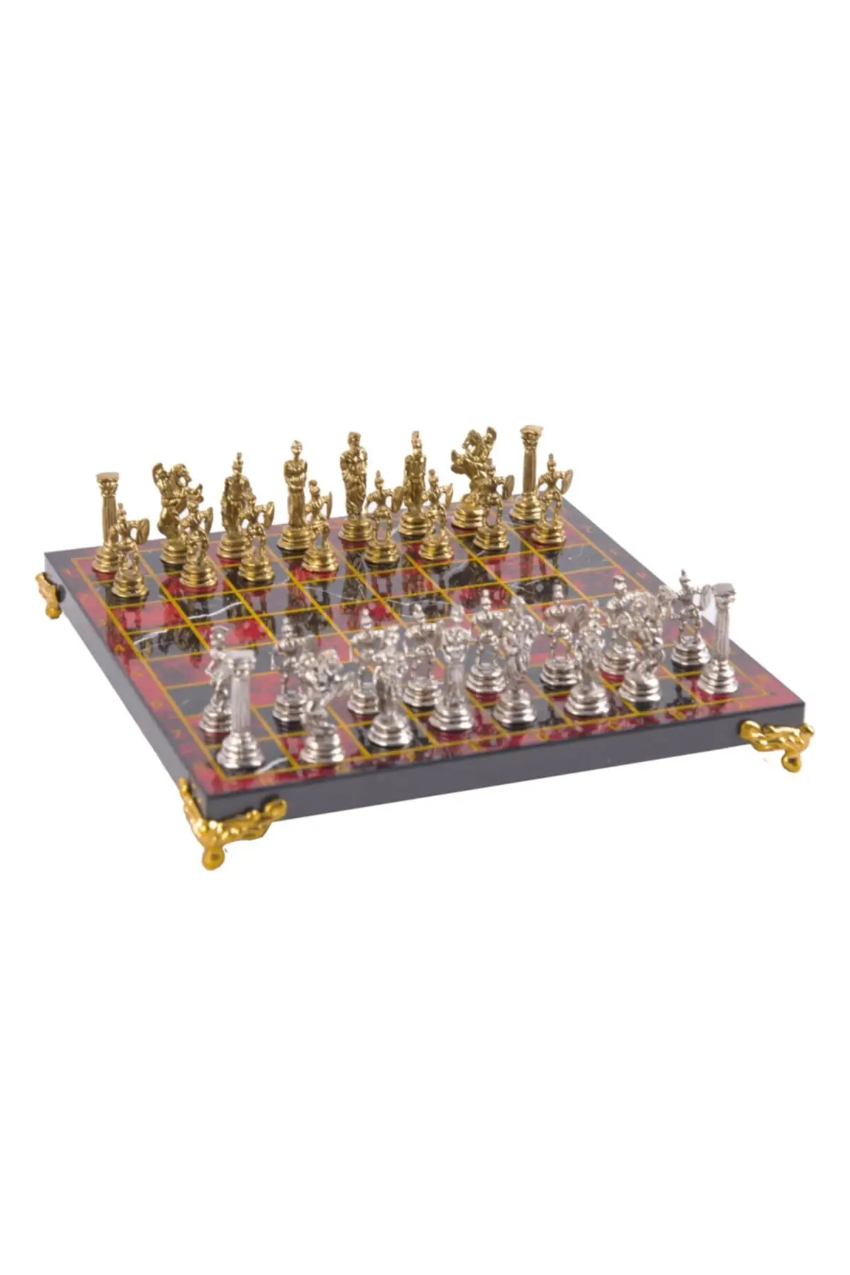 Luxury Metal Cast Chess Set Roman Army Special Leg Flame Red Marble Patterned Board stylish design trend product