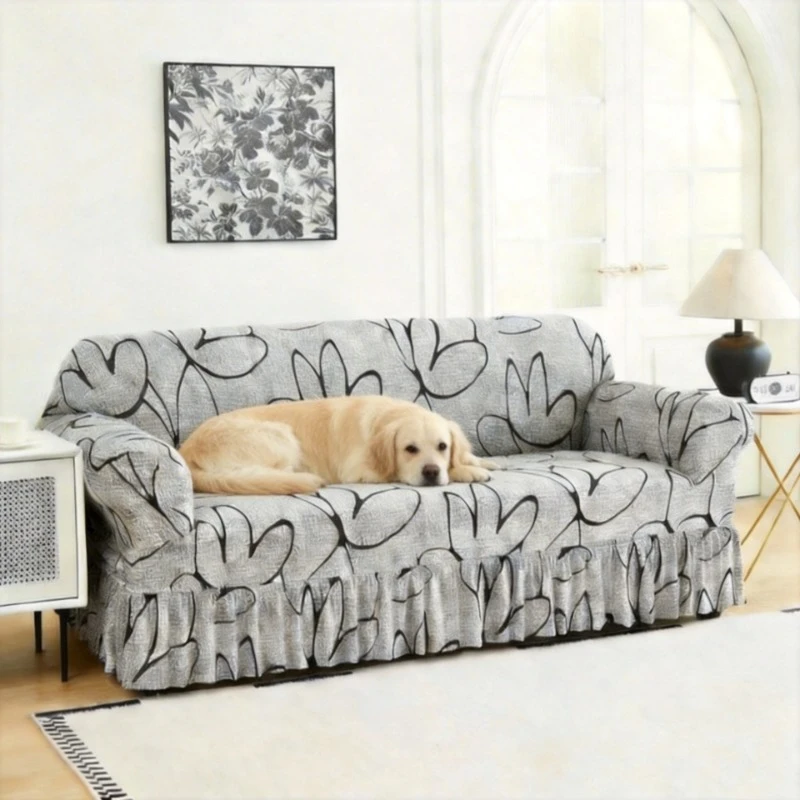 

Чехол для дивана с юбкой, износостойкий, универсальный, для защиты от домашних животных, моющийся, эластичный, для секционных диванов