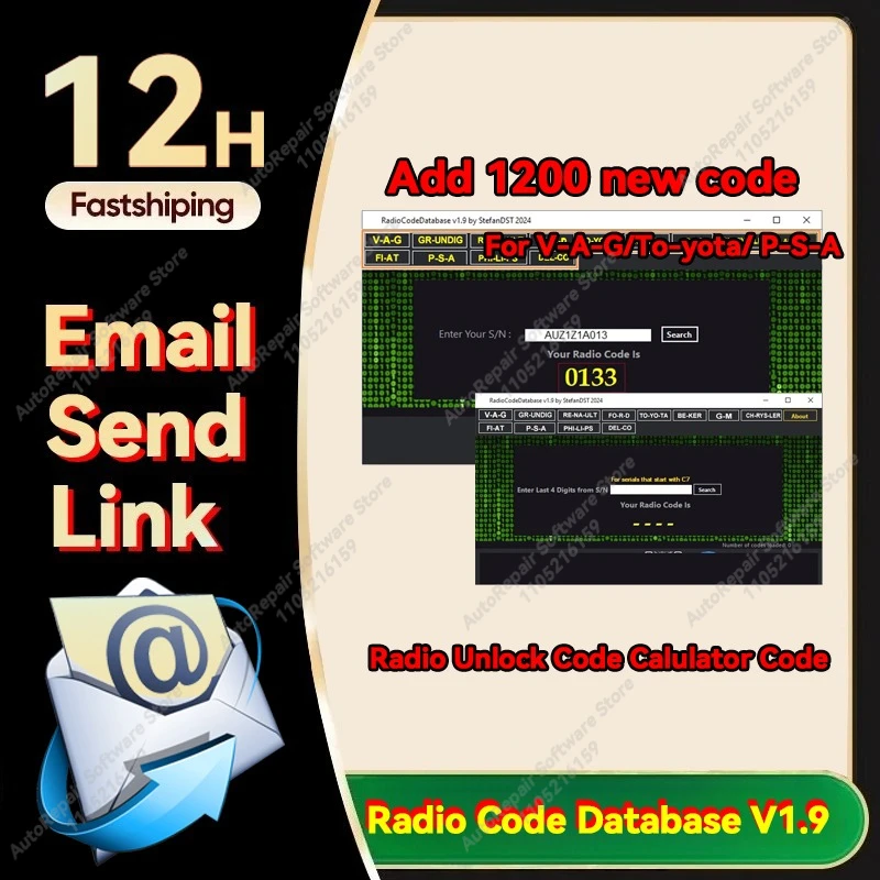 

Radio Code Database V1.9 Radio Unlock Code Calulator Code New Add for PSA for Fiat for Audi for Toyota for Ford..Many Car Brand