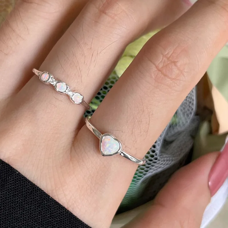 

New Fashion 925 Silver Open Finger Ring Opal Triple Stone Geometric Stackable For Women Girl Jewelry Gift Dropship Wholesale