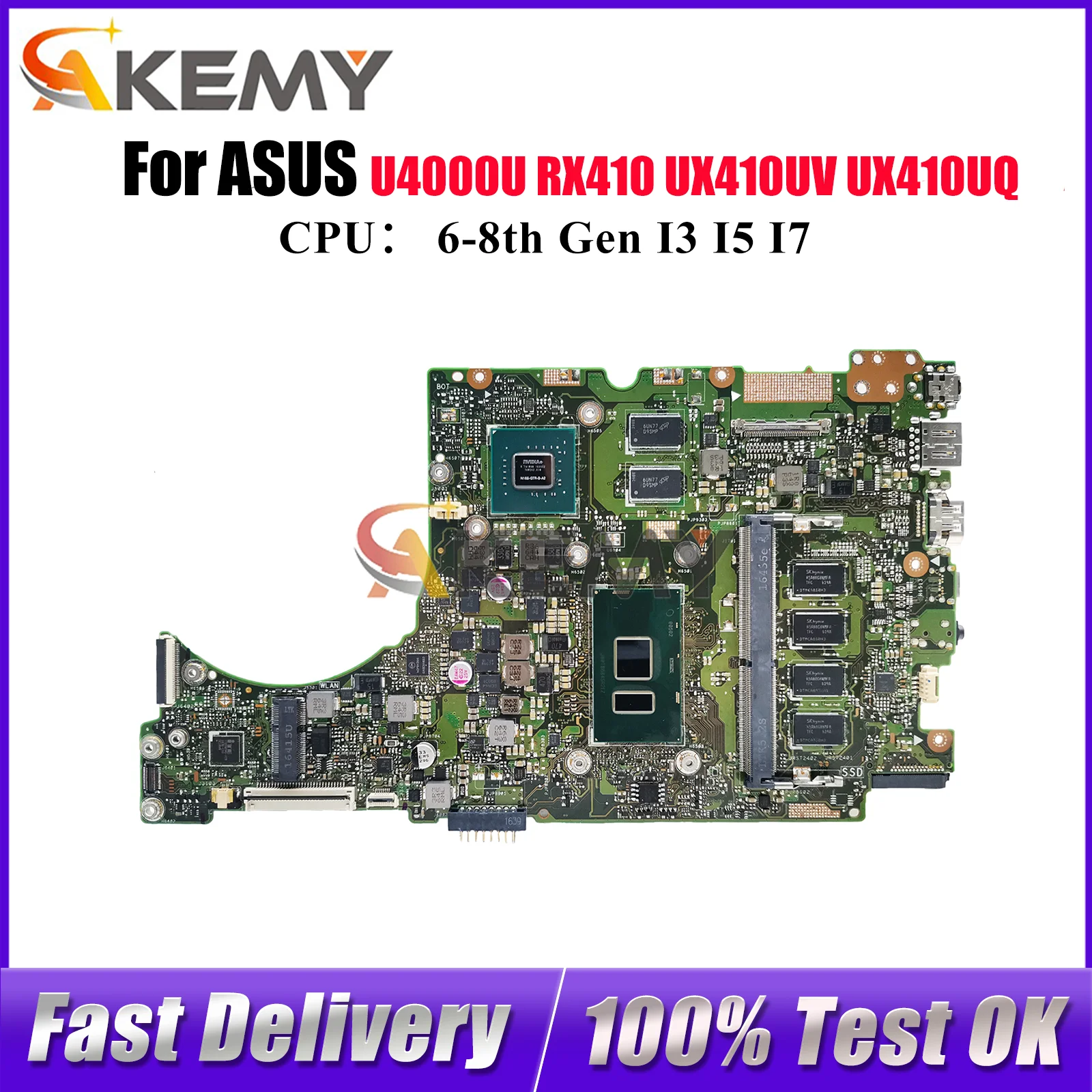 

UX410UV Laptop Motherboard For ASUS UX410UQK U4000U RX410 UX410UQ UX410UFR UX310U UX410UV UX410UQR Mainboard With I3 I5 I7 CPU