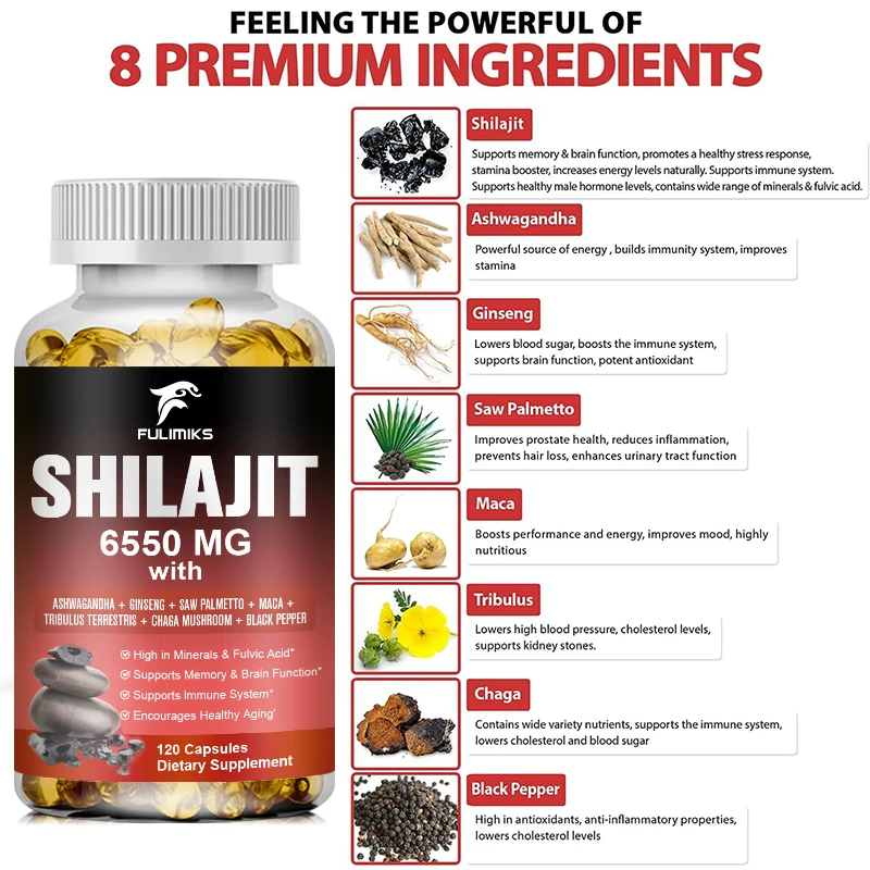 Original Shilajit Capsules High in Trace Minerals & Fulvic Acid for Energy, Muscle Strength & Immunity, Endurance for Men&Women