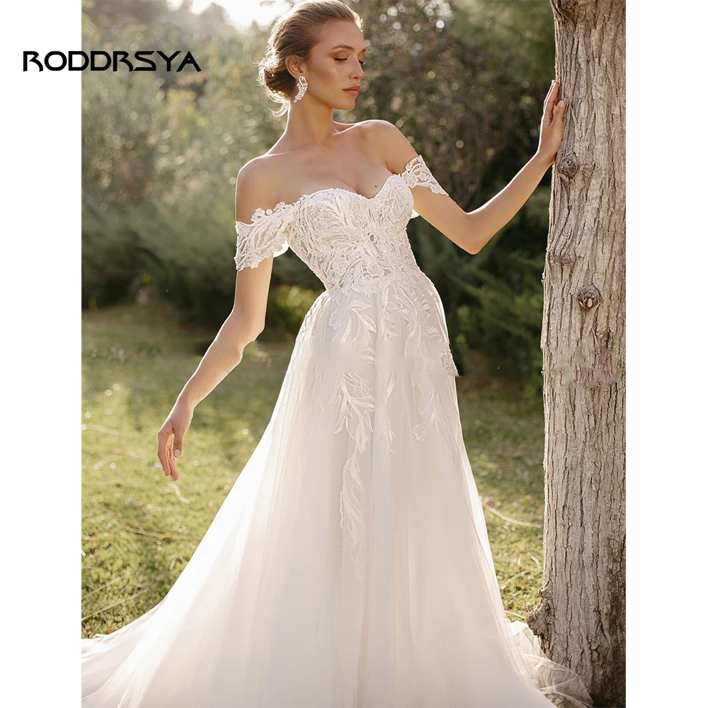 RODDRSYA Encantador Vestido De Noiva De Renda, Fora Do Ombro, Linha A, Vestidos De Noiva De Jardim, Boho, Plus Size, 2022