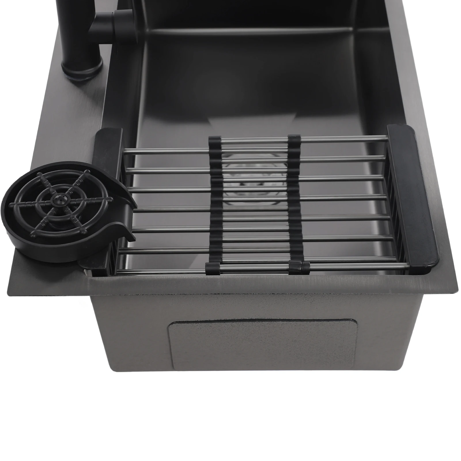 Wastafel Stainless Steel 201, Set Wastafel Dapur dengan Keran Tarik, Keran Penguras & Pipa Air Panas, Wastafel Satu Lubang, 72x45x20 cm