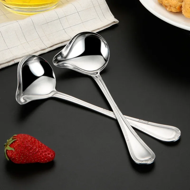 

BIESUO 1Pcs Stainless Steel Soup Sauce Spoon Small Soup Ladle Serving Creative Soup Porridge Sauce Spoon Delicate Cutlery Spoon