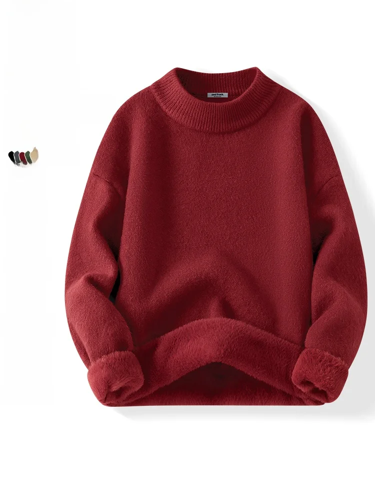 

Men's Fce Lined Knitted Sweater Red High Collar Winter Faion Casual Comfortable Thiened f High Collar Top