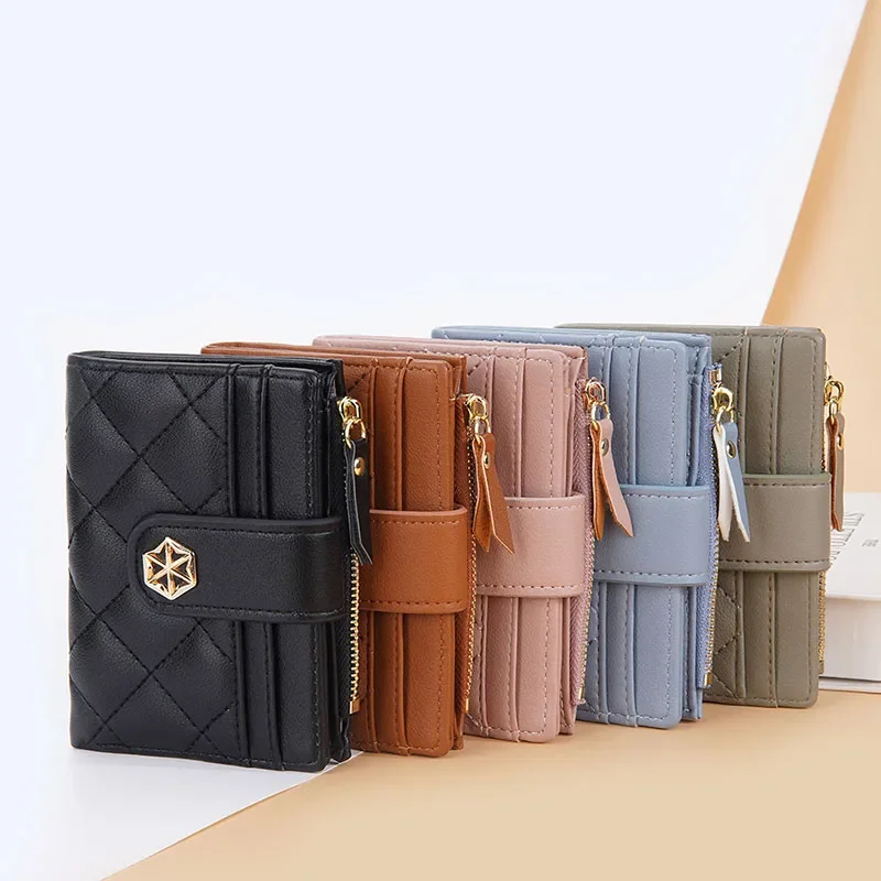 

2024 Women Wallets PU Leather Female Purse Mini Hasp Solid Multi-Cards Holder Coin Short Wallets Slim Small Wallet Zipper Hasp