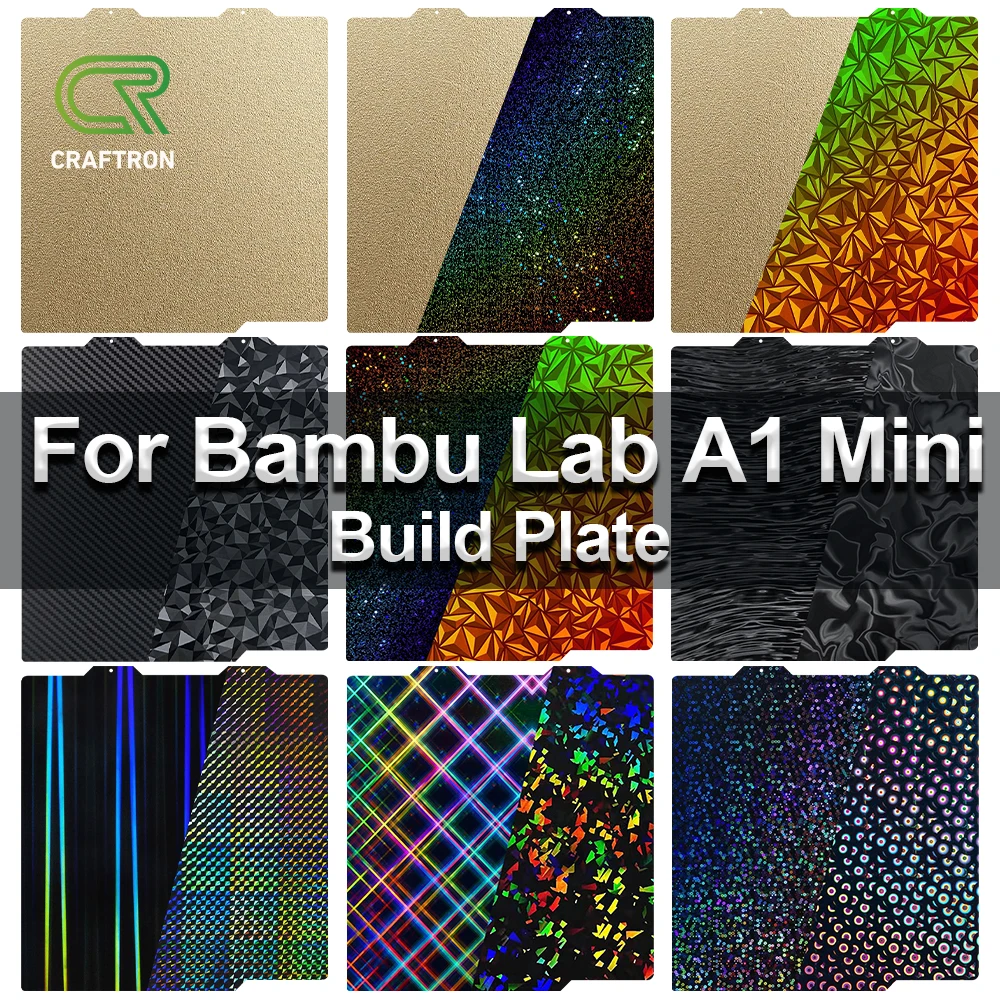 

For Bambu Lab A1 A1Mini Build Plate Double Sided H1H PEY PEO Bed Spring Steel Pei Sheet Led Strip 184x184 3d Printer Accesoires