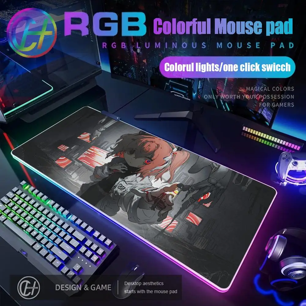 

HYBXAXC Japanese Anime Mouse Pad black and white Angel Girl Mouse Pad RGB Gaming Mouse Pad Desk Mat HD Gamer Large LED Light XXL