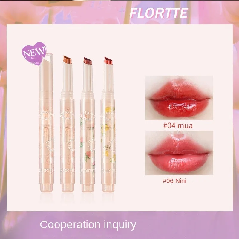 FLORTTE Brand First Kiss Lipstick Long-lasting Lipstick Pen Mirror Water Light Lip Glaze Hydrating Women Beauty Cosmetics