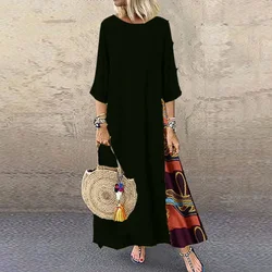 Ethnic Style Vintage Dress for Women Long Dress Loose Fashion Casual Elegant Women Clothing Clothes Streetwear Cotton Linen