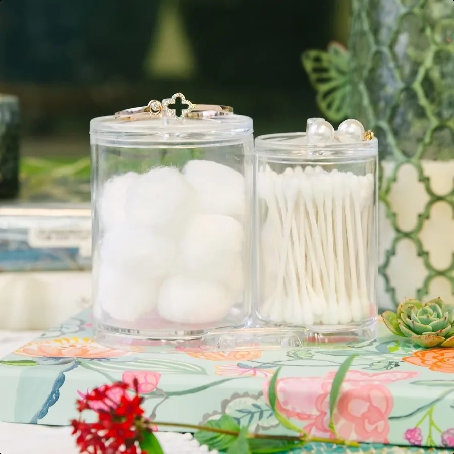 Acryl-Kosmetik-Organizer für QTip- und Wattebauschhalter mit Deckel, 9,36 Unzen und 17,61 Unzen Gläser, 1 Stück