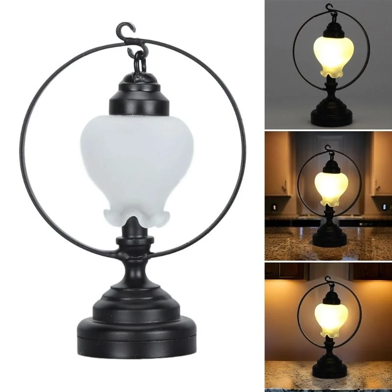 โคมไฟห้องนอนโคมไฟ Lampshade เฟอร์นิเจอร์ขนาดเล็กรุ่นตุ๊กตาอุปกรณ์เสริมติดตั้งแสงจริงของเล่น Playset 1:12
