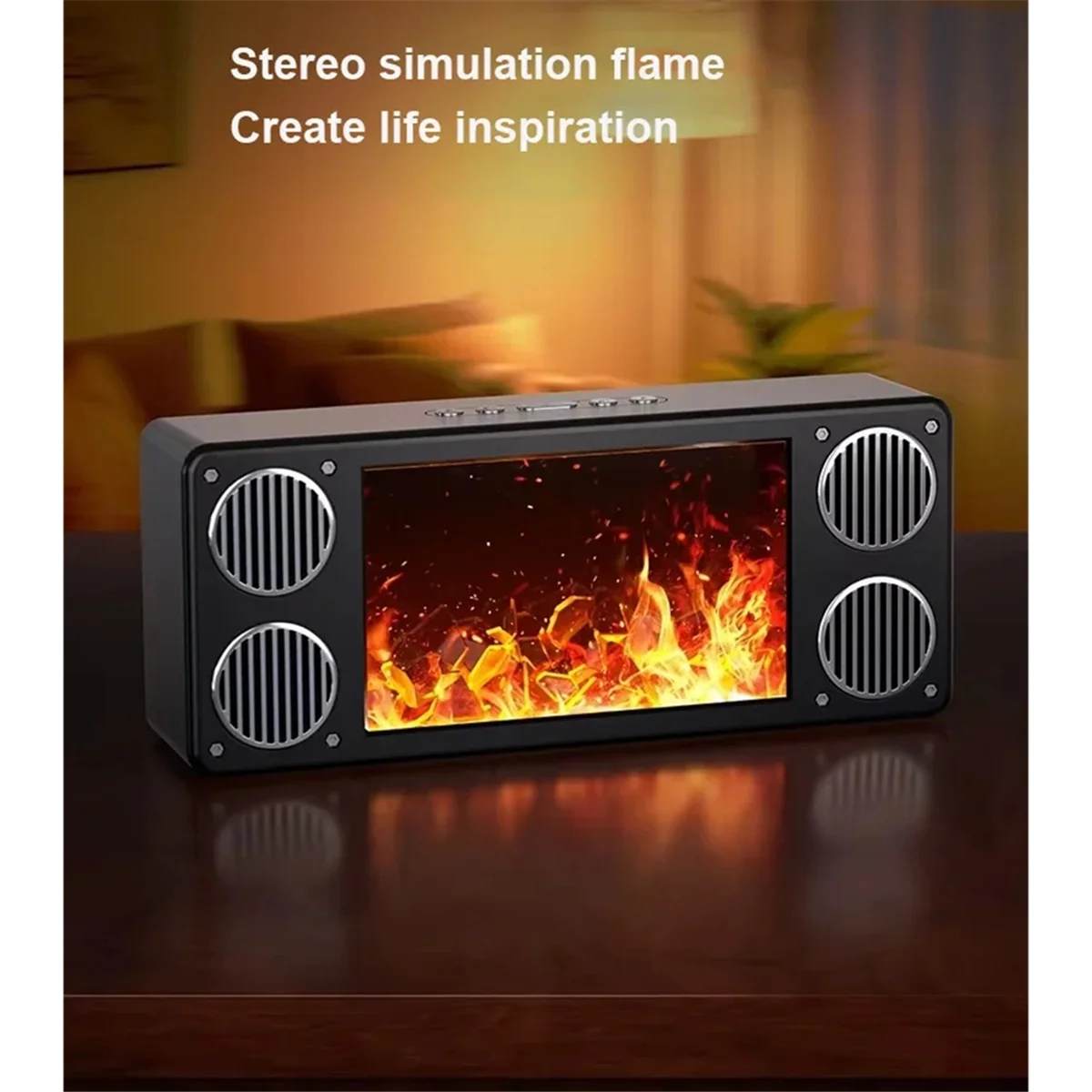 AB53 Panoramic 360° Stereo Surround Bluetooth Speaker with Flame Fireplace Effect Home HIFI Subwoofer Support TF USB AUX Play