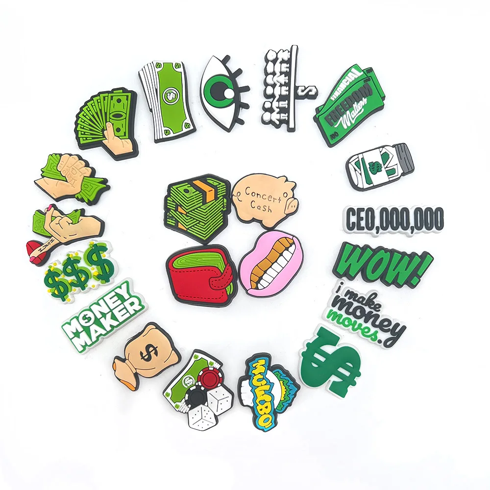 21Pcs/set Dollar Pattern Series Shoe Charms DIY Hole Shoes Detachable Buckle Garden Shoes Accessories Girls Women Festival Gift
