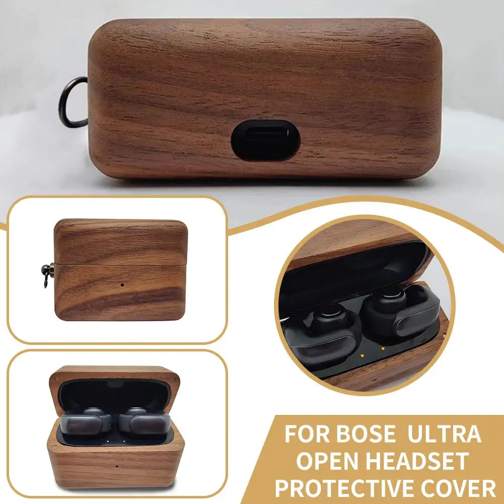 Wood Earphone Case For Bose Ultra Open Wireless Headphone Protective Case Shockproof Anti-scratch Case