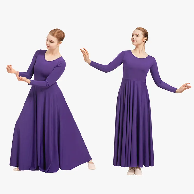 Abito da ballo di lode a maniche lunghe da donna vestibilità ampia Costume da culto per Dancewear liturgico liturgico a figura intera