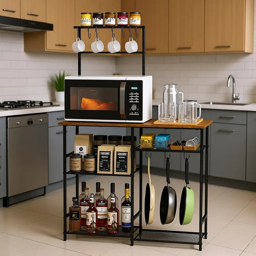 

Кухонная тумба-стеллаж с регулируемыми полками и 10 крючками, 6-уровневая кофейная станция для кухни