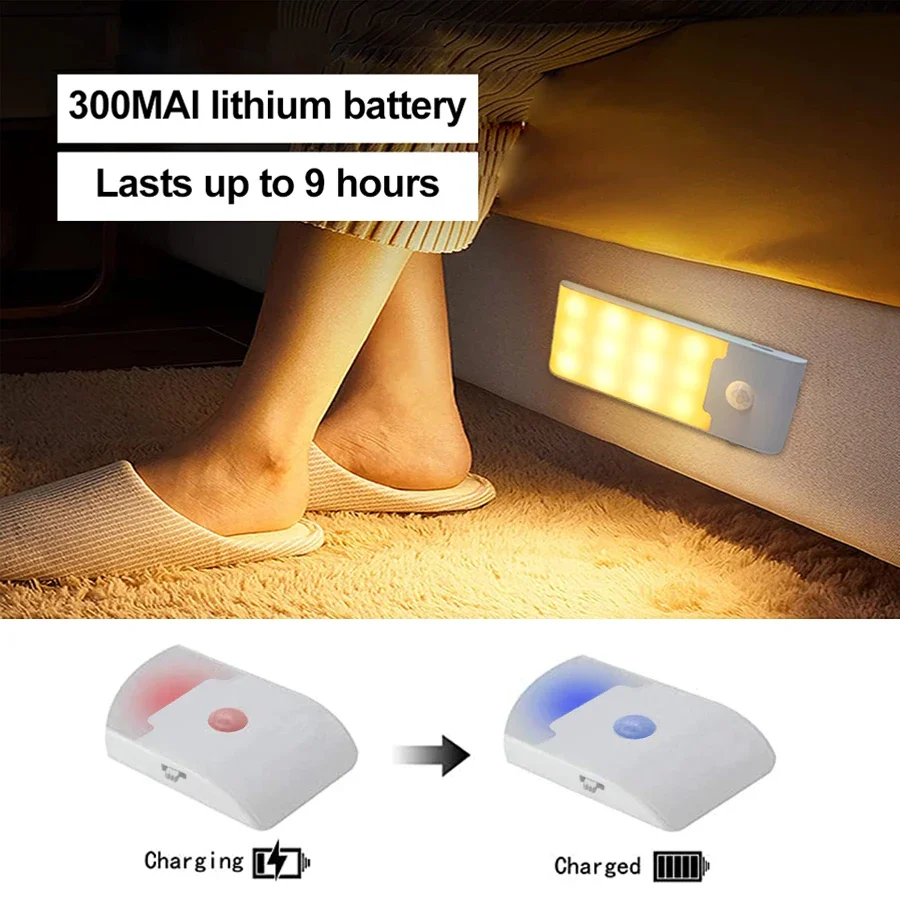 Sensore di movimento luce notturna a LED senza fili lampada da notte ricaricabile USB per armadio da cucina armadio scala armadio luce