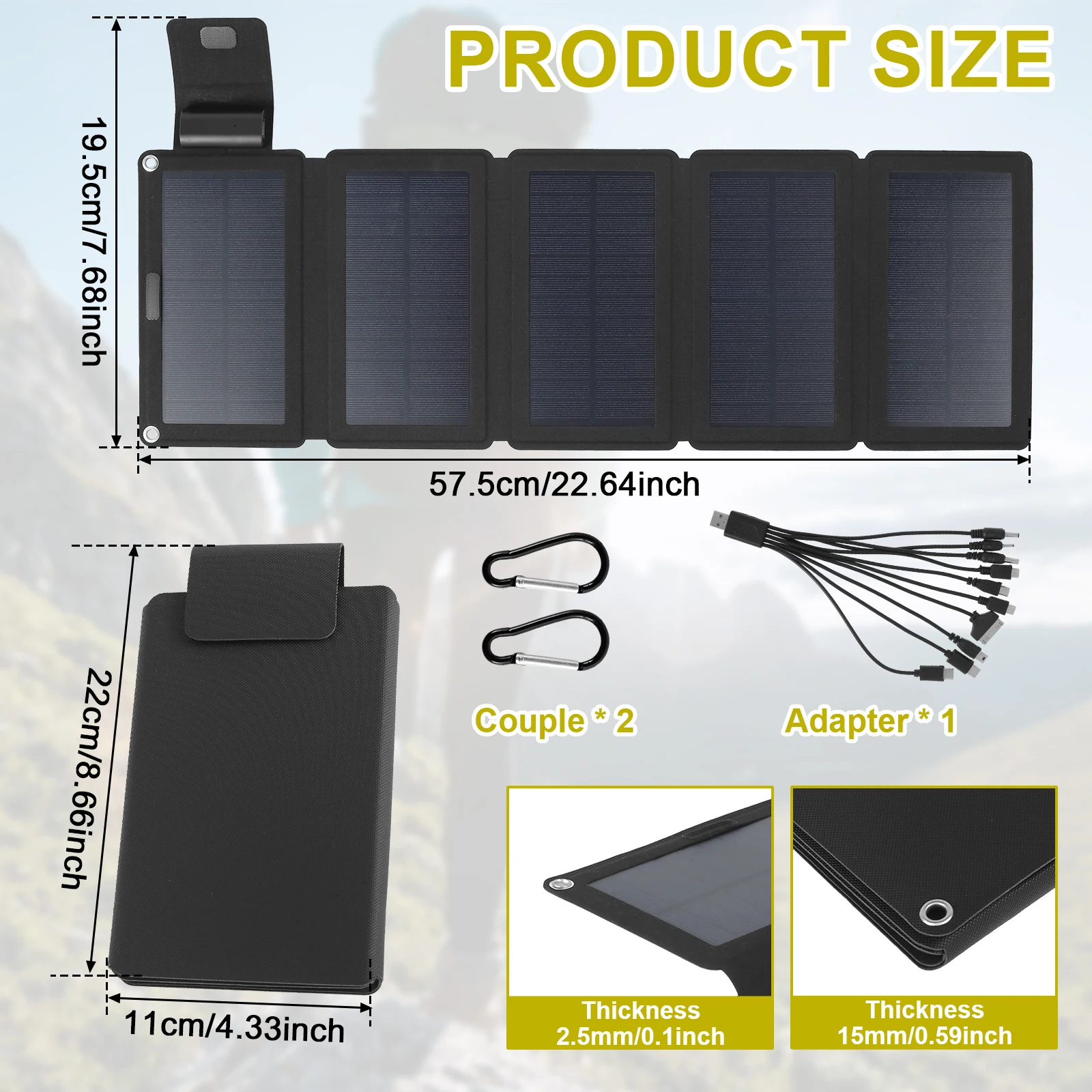 20W Folding Solar Panel Charger Waterproof Portable Solar Panel Outdoor USB TYPC Solar Power Phone Chargers for Camping