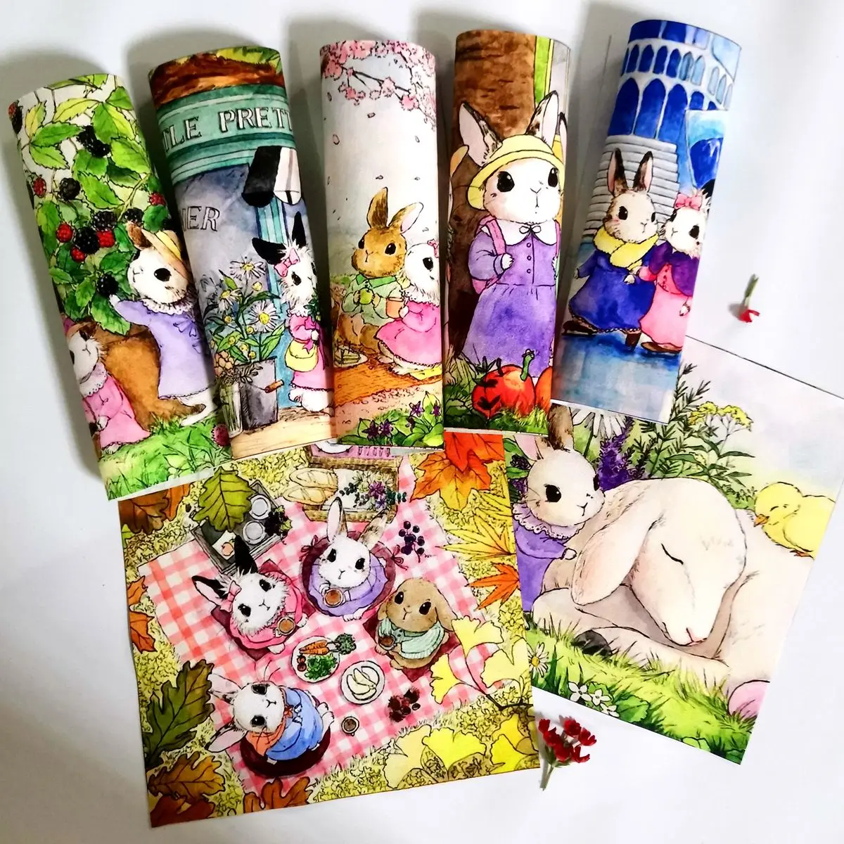 7pcs/lot Digital Printed Cloth Rabbit Fabric Handmade Diy Patchwork Quilting Decora Patchwork Thick Cotton and Linen  Warp