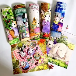 7pcs/lot Digital Printed Cloth Rabbit Fabric Handmade Diy Patchwork Quilting Decora Patchwork Thick Cotton and Linen Warp