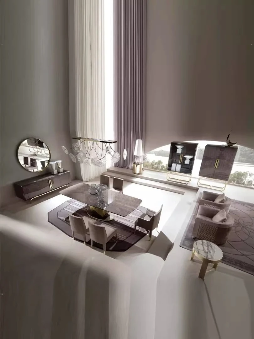 ML Modern light luxury atmospheric household dining table rectangular 8 people light luxury gray dining table modern simplicity