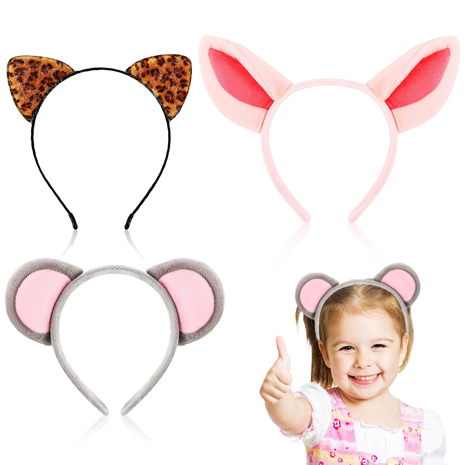 

3 Pcs Animal Ears Headdress Zoo Headbands Hair Hoops Adults Fabric Face Wash Charming Designs Comfortable Soft Utility