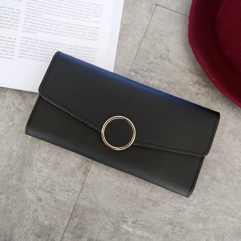 2023 Wallet Leather Women Wallet Long Pu Leather Purse Zipper Metal Circle Decor Wallets Female Hasp Coin Purse Black