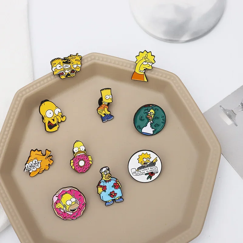 Funny Animation The Simpsons Brooch Homer Marge Bart Metal Badge Lapel Pin Backpack Accessories Gifts for Kids