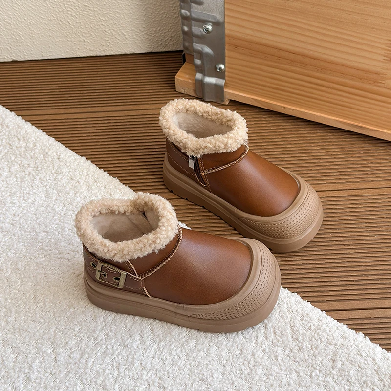 Autumn Winter Baby Boys Girls Snow Boots Windproof Waterproof Outdoor Children Shoes Non-slip Soft Sole Warm Plush Kids Boots