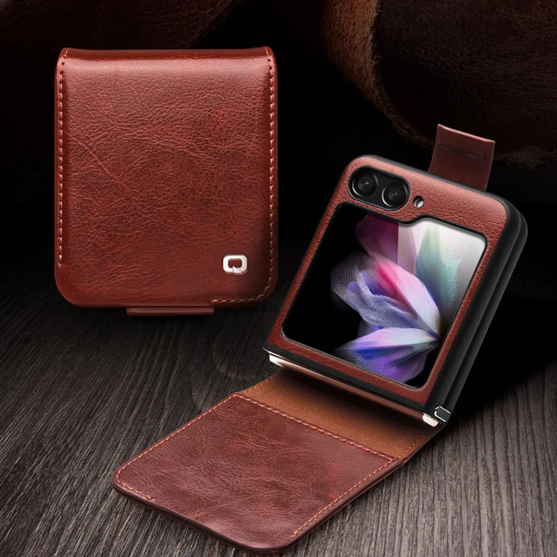 

Чехол QIALINO из 100% натуральной кожи для Galaxy Z Flip5 5G, высококачественный чехол-кошелек из воловьей кожи для Z Flip 5, чехол