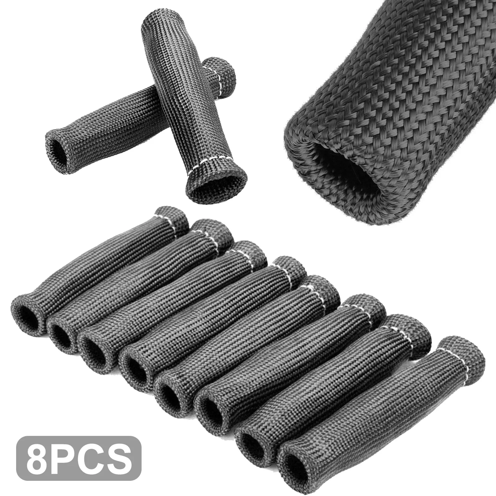 8pcs/set Spark Plug Wire Boot Heat Shield Protector Sleeve Braided Cover for Car Truck Engine Titanium Vulcan Lava Protection