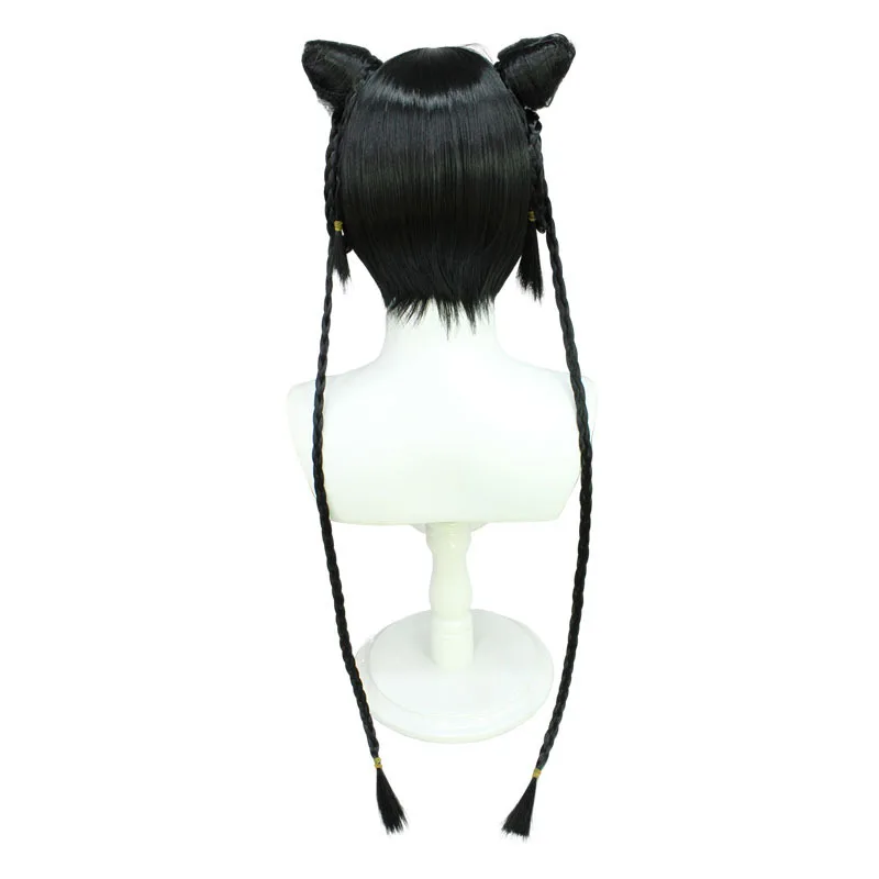 Perruque de Cosplay de Style personnage de chat bleu et de majordome noir, avec dessus de cuir chevelu réaliste, couvre-tête de cuir chevelu Anime