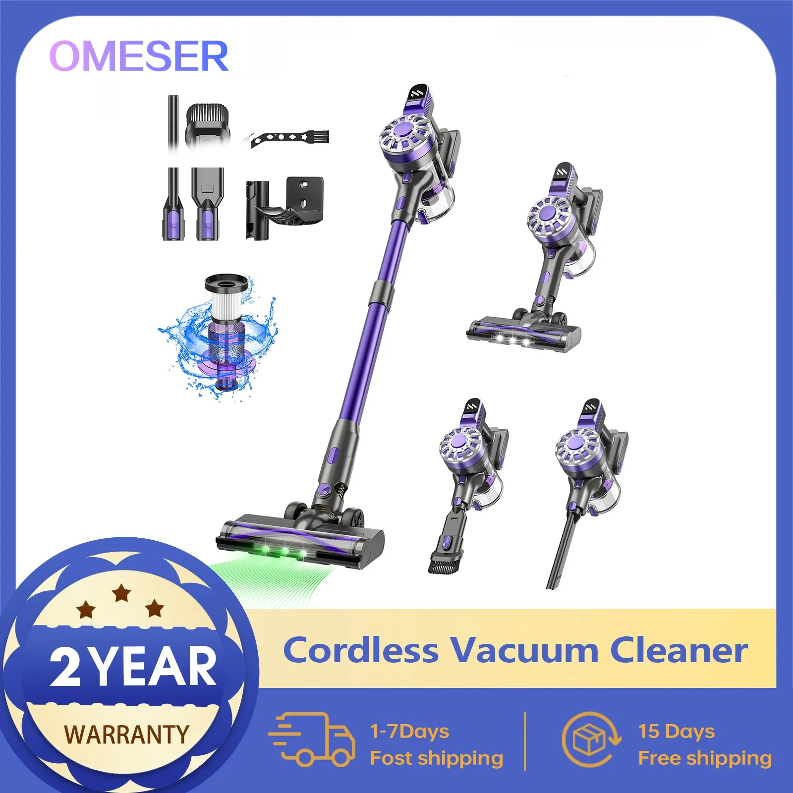 OMESER 12000Pa Cleaning Machine Powerful Cordless Upright Vacuum Cleaner Portable Handheld Carpet Hard Floor Car Pet Hair Home
