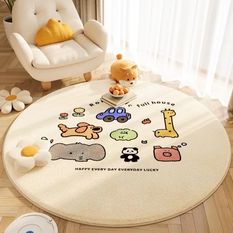 VIKAMA Hand-Painted Cartoon Round Rug for Children's Room Bay Window Relaxation Corner—Non-Slip and Machine-Washable Home Decor