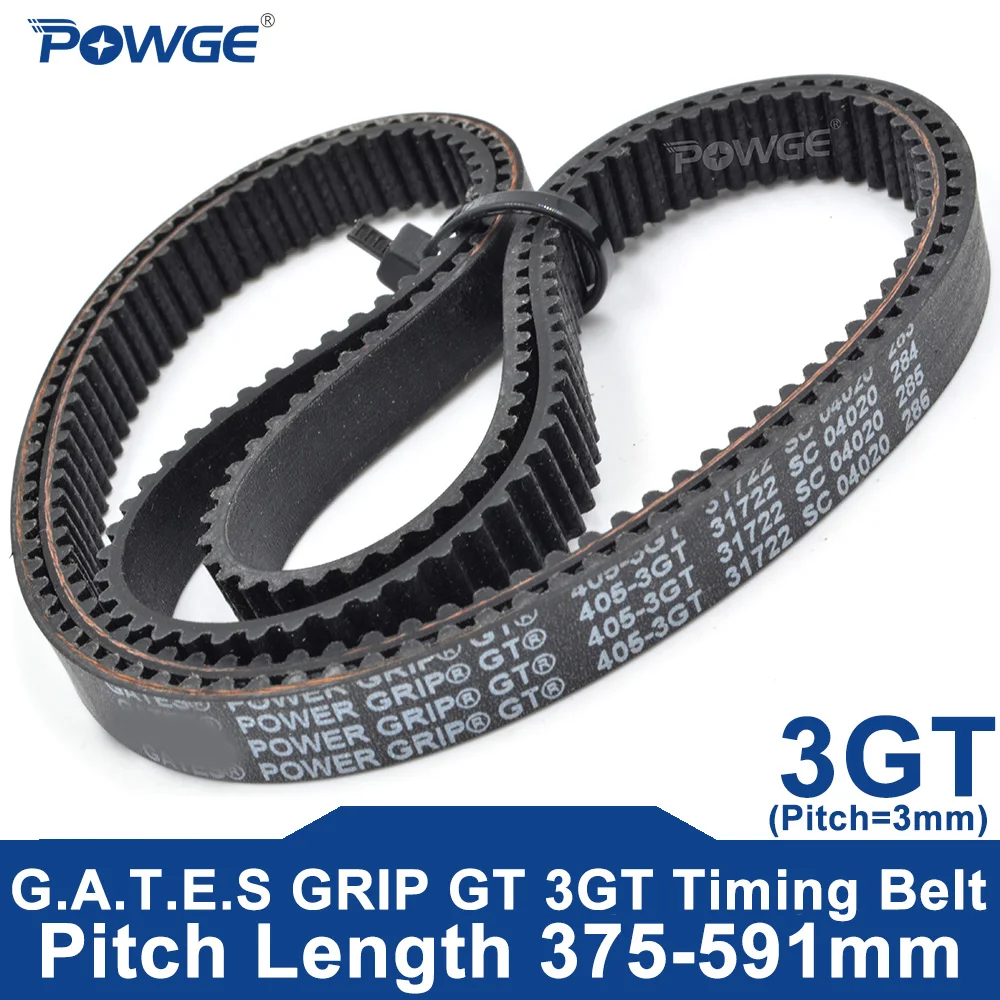 POWGE 3GT Timing belt Lp=375-591mm 378 381 384 390 393 396 399 402 405 408 414 417 420 423 426 432 444 447 450 453 456 459 462