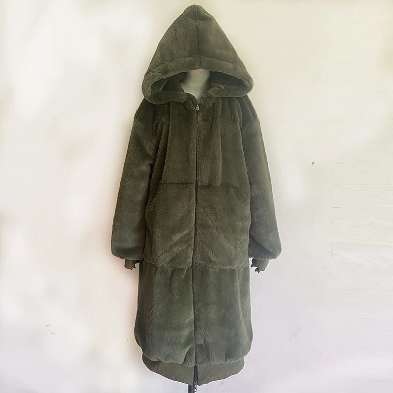 Elegant Hooded Long Winter Faux Fur Coat Women Fashion Plush Fur Coats Hoodies Loose High Quality Thick Warm Winter Fur Overcoat