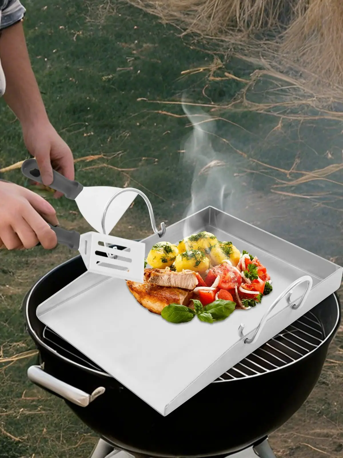 Plaque de barbecue plaque de gril avec poignées en acier inoxydable pour grilles à gaz et grilles à charbon de bois 170 ℃ /338 ℉ Tolérance