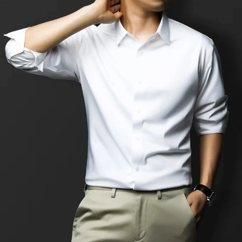 Hemd Herren koreanische Version Slim Fit Trend Geschäft lässig Sommer kein Eisen schwarz formelle Langarmhemd vielseitig