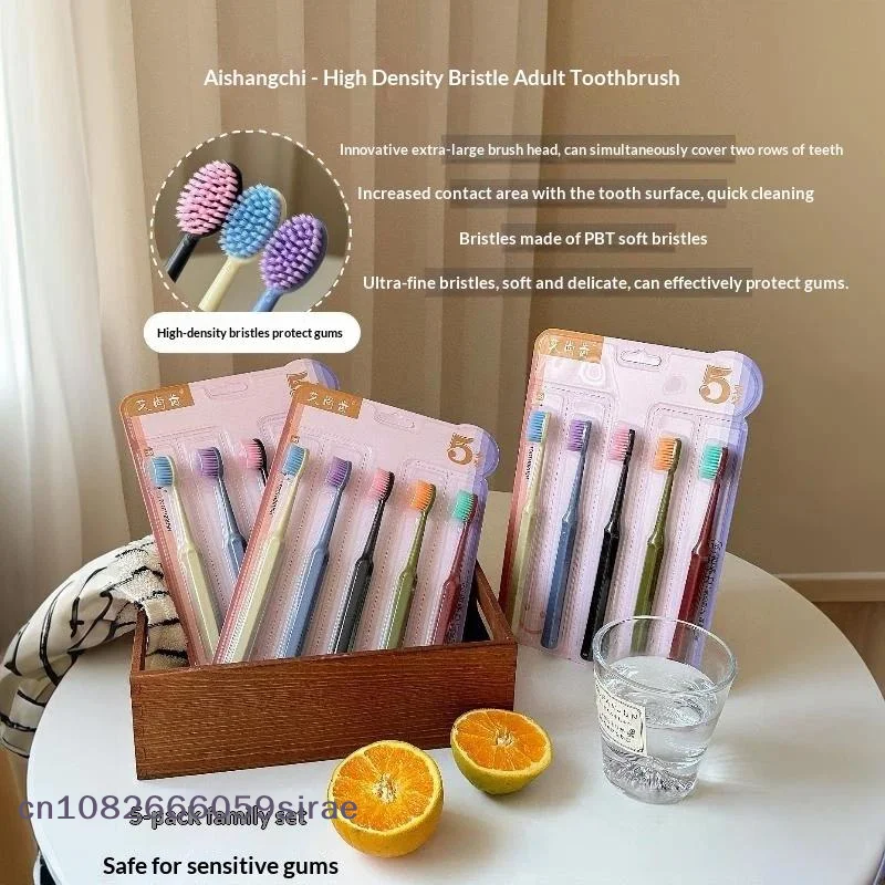 5 Pcs Wide Head Soft Bristle Toothbrush Fine Gentle Bristles Oral Cleaning Tooth Brush For Family Travel Daily Teeth Care Use