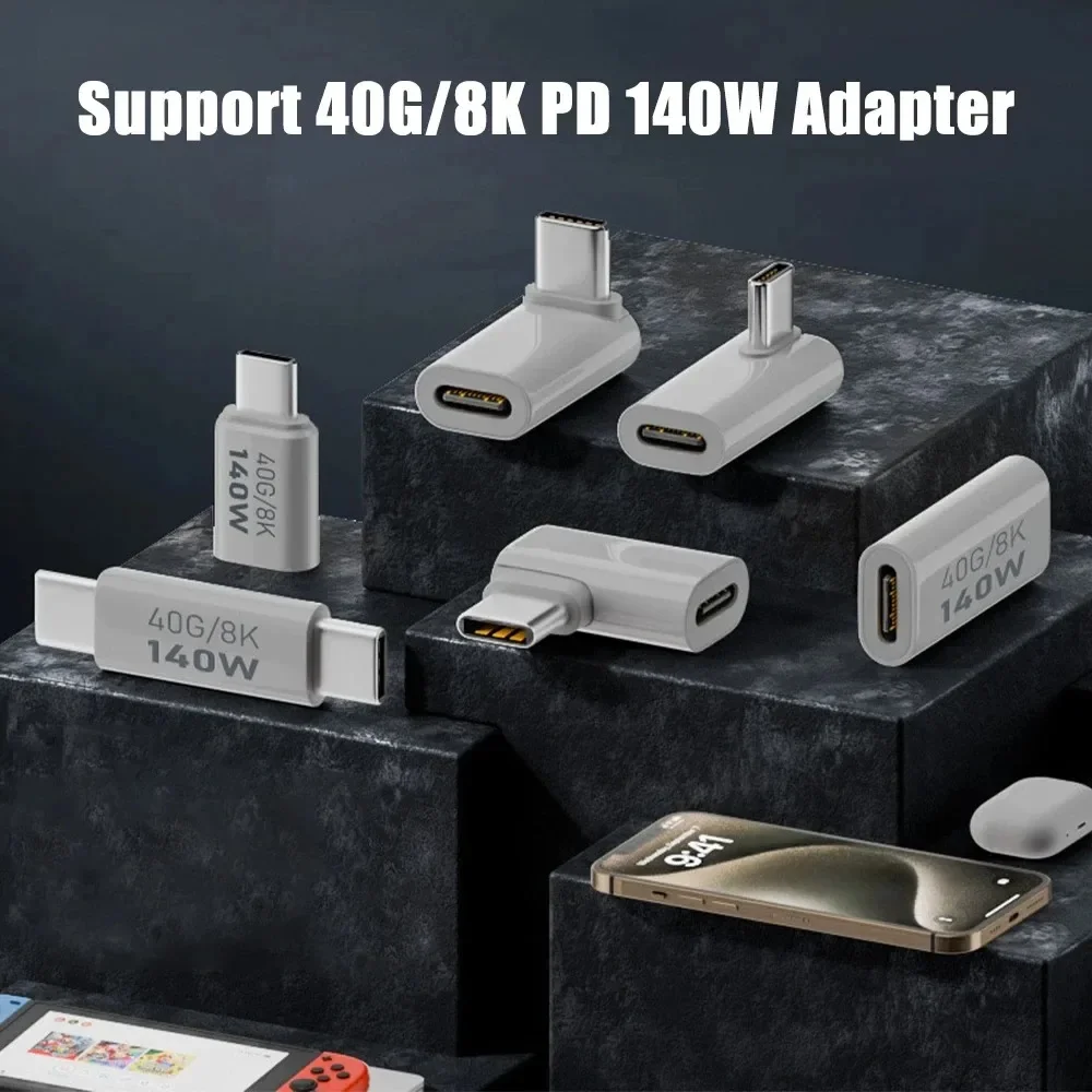 90 Degree USB C Converter 140W Type C Adapter Converter Female to Male Right Angle Elbow USB Earphone Audio Data Charge Extender