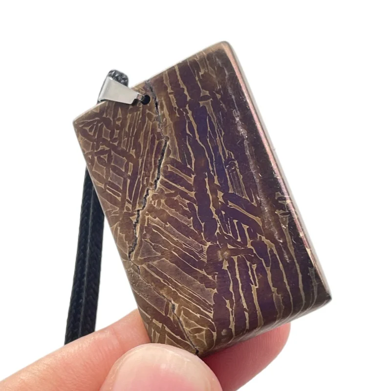 29.3g Muonionalusta Meteorite Rectangle Pendant Natural Iron Meteorite Heat Colored Cracked Surface Collectible Jewelry -LK268