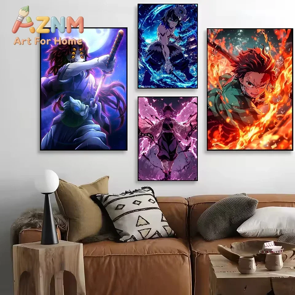 AZNM Demon Slayer Anime Canvas Wall Art Frameless Print Poster for Home Bedroom Living Room Wall Decor