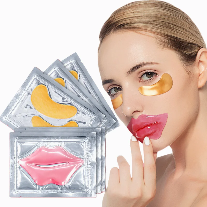 5 Paar Kollagen Kristall Augen lippen maske Set Anti-Aging unter Augenklappen für geschwollene Augen Hautpflege feuchtigkeit spendende Lippen-und Augenhaut maske