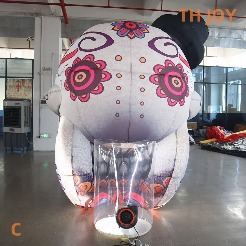 Snel luchtschip tot deur! 3m 10ft Halloween gigantische opblaasbare Halloween schedel volledige afdrukken opblaasbare clown skelet hoofd met licht