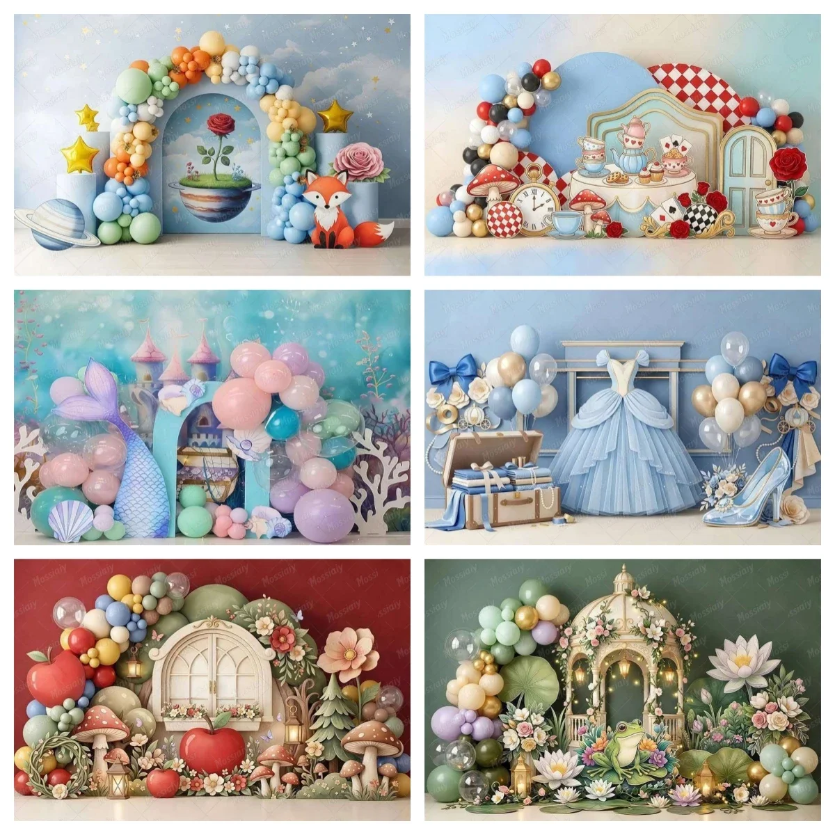 Fotografie-Hintergrund im Märchenstil, Ozean-Bär-Krone, Ballon, Kindergeburtstag, Tortenzerbrechen, Porträt-Dekor, Foto-Studio-Hintergrund