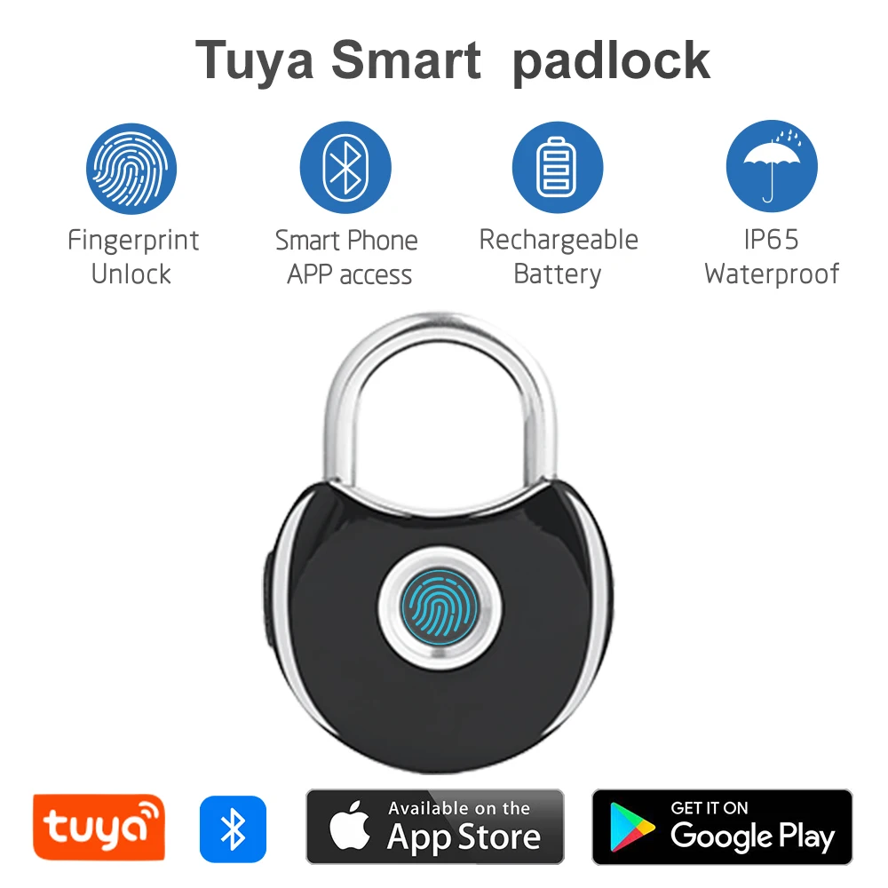 Q1Tuya Bluetooth Smart Fingerprint Padlock Portable Mini Waterproof USB Charging Security Electronic Fingerprint Door Lock