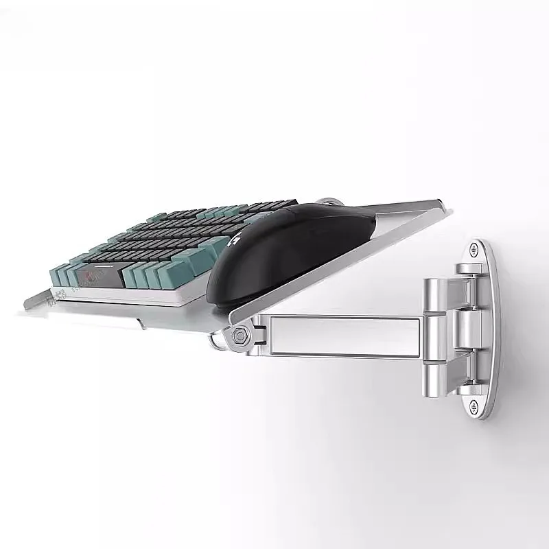 Aluminum Alloy Wall Mount Keyboard Tray, Retractable Swivel Arm Workstation, Foldable Mouse Platform Space Saving